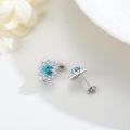 wholesale 925 Sterling Silver Round Blue Stone Flower Stud Earrings with Cubic Zirconia and Celtic Knot Design-0-1