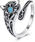 wholesale Sterling Silver Turquoise Butterfly Adjustable Open Ring for Women-0-0