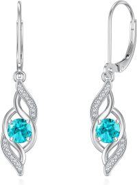 wholesale 925 Sterling Silver 12 Birthstone Leverback Dangle Earrings for Women-12-Dec.-Topaz
