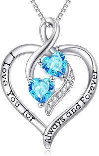 wholesale 925 Sterling Silver Forever Love Heart Birthstone Necklace for Women-Sliver-12-Dece Birthstone Necklace