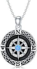 wholesale 925 Sterling Silver Blue Opal Celtic Knot Compass Pendant Necklace for Women-0-0
