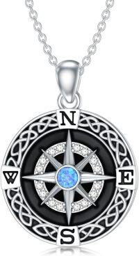 wholesale 925 Sterling Silver Blue Opal Celtic Knot Compass Pendant Necklace for Women-Style 2