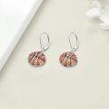 wholesale 925 Sterling Silver Basketball Dangle Earrings with Orange Crystal Accents for Sport Lovers Gift-0-2