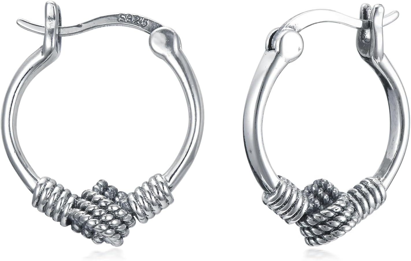 Sterling Silver Bali Boho Oxidized Hypoallergenic Huggie Hoop Earrings for Women Jewelry Gifts-Boho Bali Hoop Earrings-09