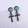 wholesale 925 Sterling Silver Ankh Cross Turquoise Dangle Drop Earrings with Abalone Shell Accents-0-1