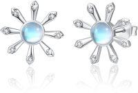 wholesale 925 Sterling Silver Moonstone Starburst Stud Earrings - Blue & White Colorful Stone s for Women and Girls-Sunflower Moonstone Earrings