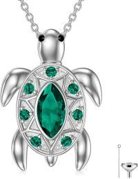 wholesale 925 Sterling Silver Green Crystal Sea Turtle Keepsake Cremation Pendant Necklace-Green
