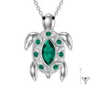 wholesale 925 Sterling Silver Green Crystal Sea Turtle Pendant Necklace-Green