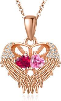 wholesale Sterling Silver 2 Birthstones Angel Wings Necklace for Women-07-10-Jul-Oct