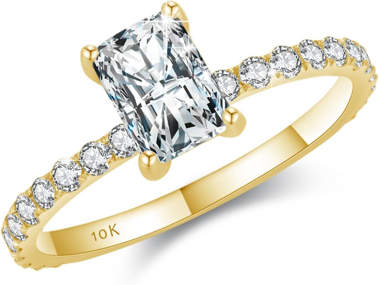 10K Gold Moissanite 1ct Radiant Cut Women s Engagement Wedding Anniversary Ring-0-1