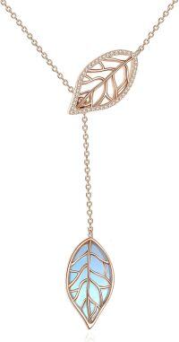 wholesale Rose Gold 925 Sterling Silver Blue Opal Leaf Pendant Chain Necklace for Women-rose gold plated