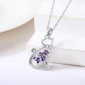wholesale Sterling Silver Lab Grown Diamond Cat Birth Flower Necklace for Women-0-36