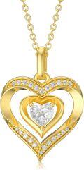 wholesale 14K Gold Diamond Double Heart Pendant Necklace for Mother's Day Gift - 16-18 inch Chain Length-0-0