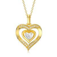 wholesale 14k Gold Heart Pendant Necklace Wholesale With Lab Diamond Heart And Pave Details-\"Forever Love You\" Gold Heart Necklace