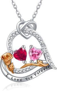 wholesale  Sterling Silver 2 Birthstones Rose Heart Necklace for Women -07-10-Jul-Oct