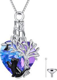 wholesale 925 Sterling Silver Heart Tree of Life Urn Necklace for Ashes with Amethyst Crystal and Cat Figurine Memorial Jewelry for Women-Cat