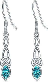 wholesale 925 Sterling Silver Celtic Knot Dangle Earrings with Birthstone Trinity Gift-12-Dec(Blue Topaz)