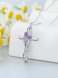 wholesale 925 Sterling Silver White Gold Plated Butterfly Cross Urn Necklace w Birthstone for Ashes Memorial Jewelry-0-3