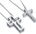 wholesale 925 Sterling Silver CZ Cross Pendant Necklaces Set - Always Be With You for Family and Friends-0-0