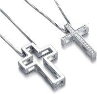 wholesale 925 Sterling Silver CZ Cross Pendant Necklaces Set - Always Be With You for Family and Friends-A-White CZ