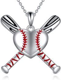wholesale 925 Sterling Silver Baseball Bat & Ball Pendant Necklace Sport Lover Gifts for Her-Baseball Necklace