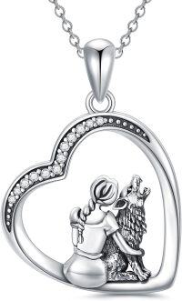 wholesale 925 Sterling Silver Heart Angel and Wolf Pendant Necklace with Cubic Zirconia for Women Girls 45cm Chain Length-Style-8-Wolf with Woman