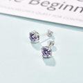 wholesale 925 Sterling Silver Purple Cubic Zirconia Stud Earrings 6mm Round Gemstone  for Women Girls-0-5