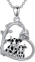 wholesale 925 Sterling Silver Cutie Cow Family with Rose and Vine Charm Necklace for Women Girls  43cm Chain Length-0-0