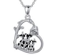 wholesale 925 Sterling Silver Enamel Cow Pendant Necklace-Cow