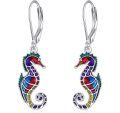 wholesale 925 Sterling Silver Seahorse Colorful Enamel Leverback Drop Earrings Gift for Women Girls Mom Daughter-0-0