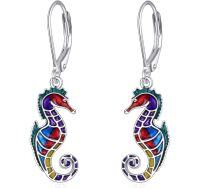wholesale 925 Sterling Silver Seahorse Colorful Enamel Leverback Drop Earrings Gift for Women Girls Mom Daughter-seahorse earrings