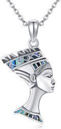 wholesale 925 Sterling Silver Abalone Shell Queen Nefertiti Head Profile Pendant Necklace-0-0