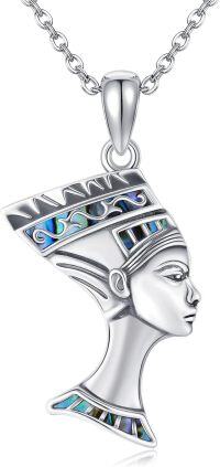 wholesale 925 Sterling Silver Abalone Shell Queen Nefertiti Head Profile Pendant Necklace-Nefertiti