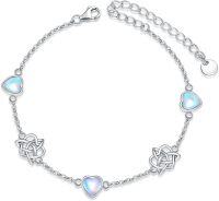 wholesale 925 Sterling Silver Heart Celtic Knot Bracelet with Opalite Beads and Chain Link Design for Women Girls  6-8 Adjustable Length-Celtic-Heart 7"-9"