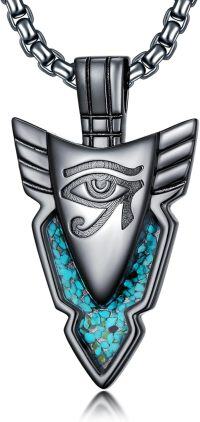 wholesale 925 Sterling Silver Turquoise Inlay Eye Of Horus Egyptian Pendant Necklace For Men & Women-Arrow