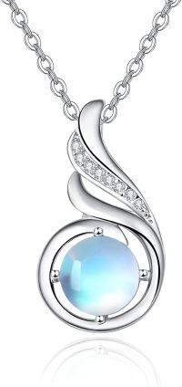 wholesale 925 Sterling Silver Opal CZ Moonstone 12 Month Birthstone Necklace for Women-06-Jun-Lab Created Moonstone