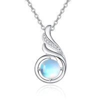 wholesale 925 Sterling Silver Opal CZ Moonstone 12 Month Birthstone Necklace for Women-06-Jun-Lab Created Moonstone