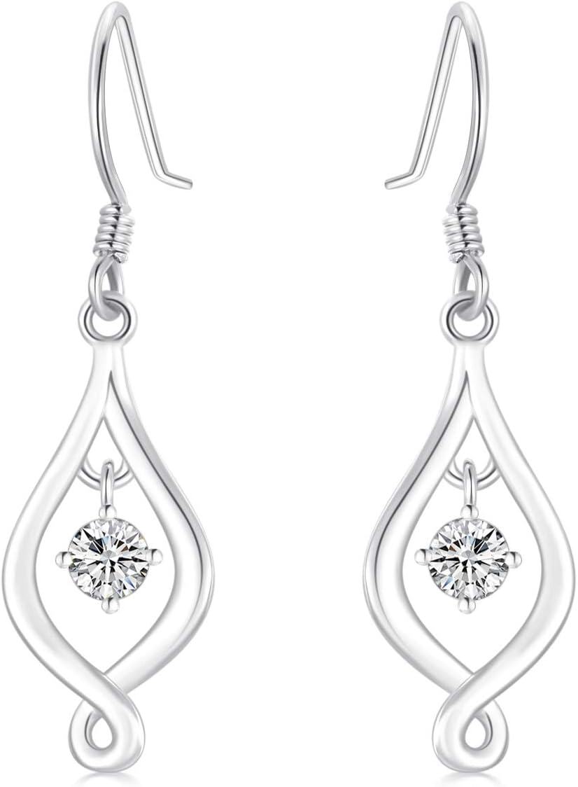 14K Gold Moissanite Infinity Drop Earrings for Women Yellow White Gold Dangle Love Earrings Christmas Birthday Gifts for Wife Daughter Girlfriend-14K White Gold