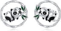 wholesale 925 Sterling Silver 925 Panda Bamboo Leaf Stud Earrings for Women-Panda