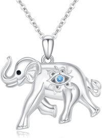 wholesale 925 Sterling Silver Blue Crystal Evil Eye Elephant Protection Amulet Pendant Necklace-Elephant with Evil Eye Necklace-S