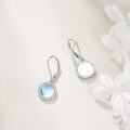 wholesale 925 Sterling Silver Round Moonstone Leverback Dangle Drop Earrings with Cubic Zirconia Halo 3cm Long-0-3