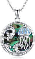 wholesale 925 Sterling Silver Jellyfish & Abalone Shell Round Pendant Necklace Sea Life s for Her-0-0