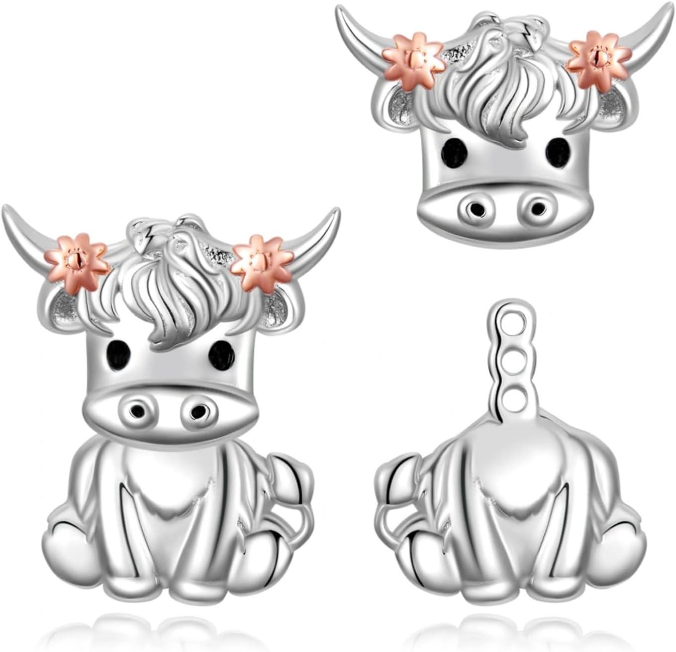 Sterling Silver Animal Stud Earrings Axolotl Highland Cow Corgi Women s Gift-02-Highland Cow