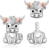 wholesale 925 Sterling Silver Highland Cow & Axolotl Stud Earrings for Women Gifts-02-Highland Cow