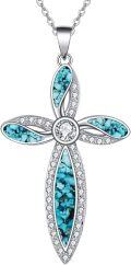 wholesale 925 Sterling Silver Turquoise Inlay Cross Pendant Necklace - Religious  for Women & Men-0-0