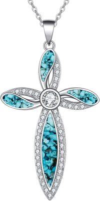 wholesale 925 Sterling Silver Turquoise Inlay Cross Pendant Necklace - Religious  for Women & Men-A-Turquoise