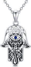 wholesale 925 Sterling Silver Evil Eye Hamsa Tree of Life Pendant Necklace with Blue Stone and Cubic Zirconia Accents-0-0