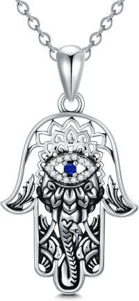 wholesale 925 Sterling Silver Evil Eye Hamsa Tree of Life Pendant Necklace with Blue Stone and Cubic Zirconia Accents-Elephant