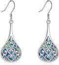 wholesale 925 Sterling Silver Teardrop Abalone Shell Inlay Filigree Drop Earrings-0-0