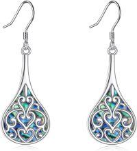 wholesale 925 Sterling Silver Teardrop Abalone Shell Inlay Filigree Drop Earrings-Heart